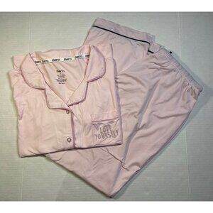Pink Born Womens Pj Set sz L LOVE YOURSELF Dtl Button-Up Top Elastic Waist Pants